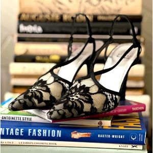 Stuart Weitzman Sexy Black Lace & Satin Slingback Heels - Sz 8.5  NIB